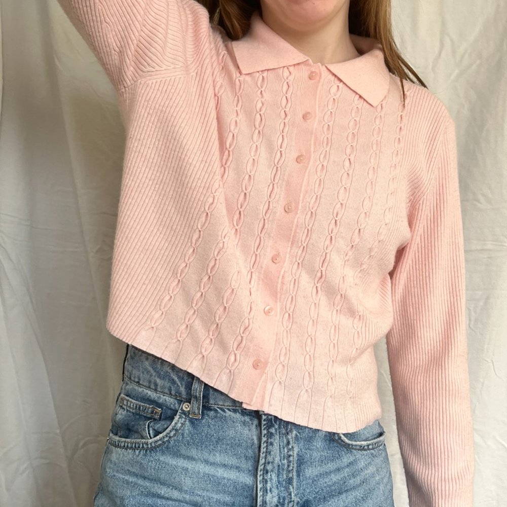 cropped pink button down